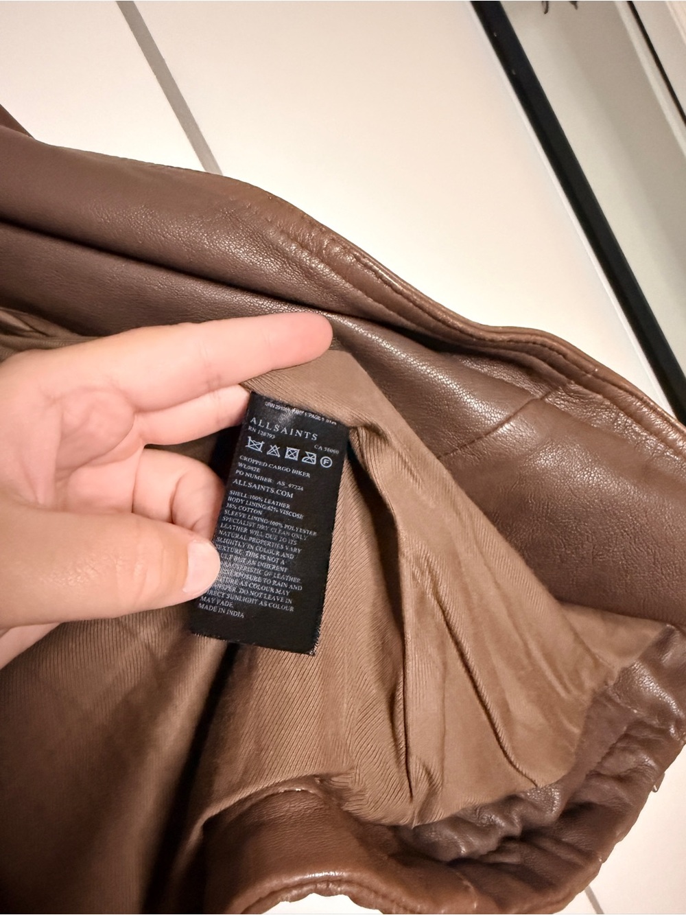 AllSaints Cropped Cargo Leather Biker Jacket - Picture 6 of 10